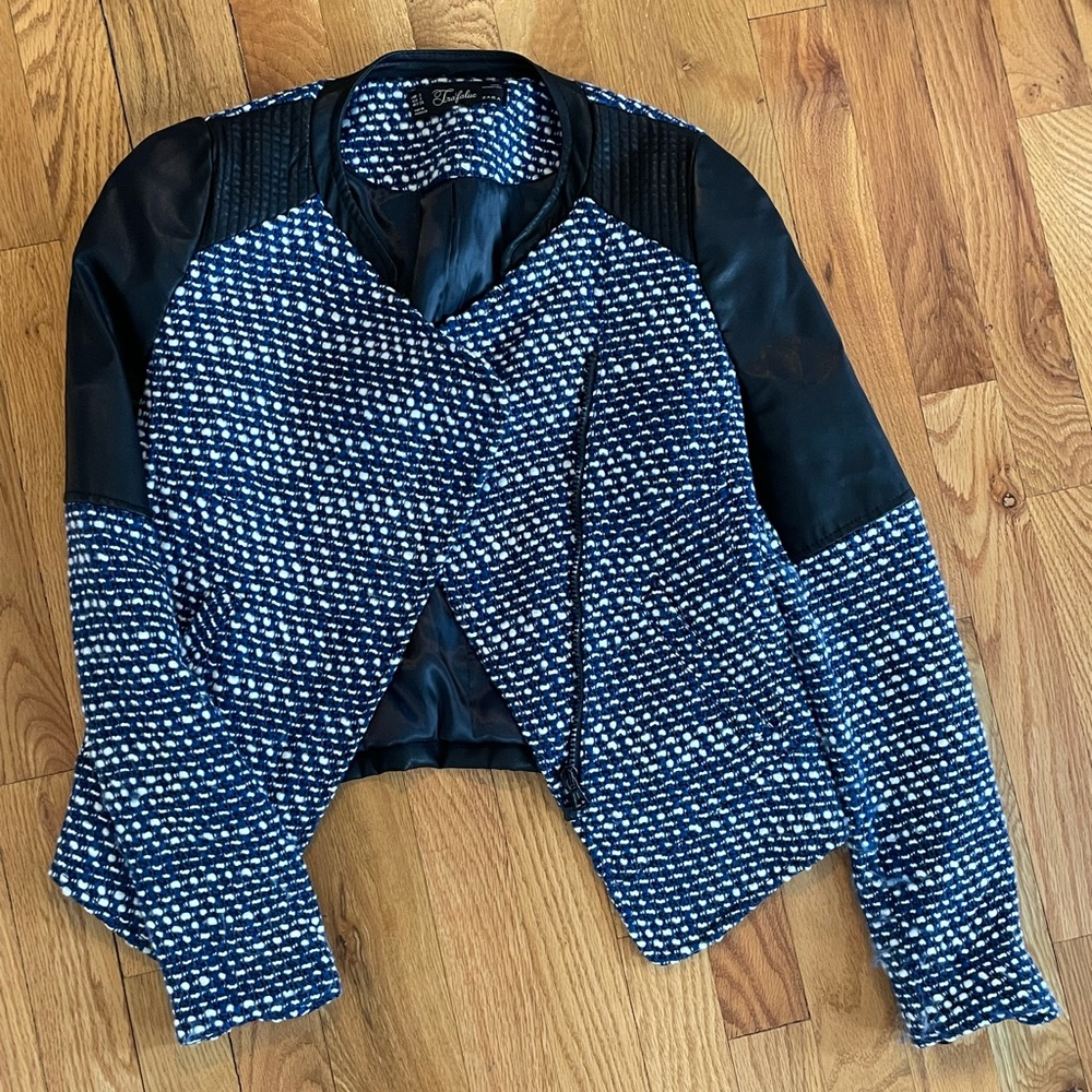 Zara Trafaluc Tweed Boucle Moto Jacket Blazer
